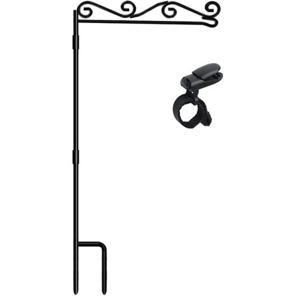 Garden Flag Stand Black Metal Powder-Coated Weather-Proof Paint, 37.9"H x 15.7"W - Picture 2 of 7